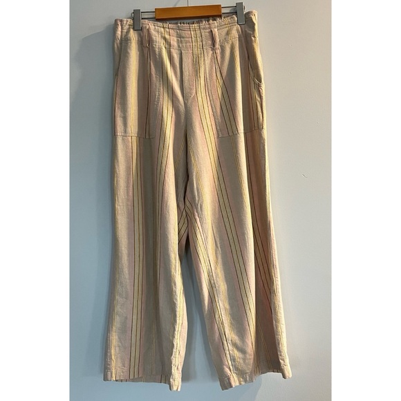 American Eagle High Waist Paperbag Wide Leg Striped Linen Blend Pants Medium - Picture 4 of 14